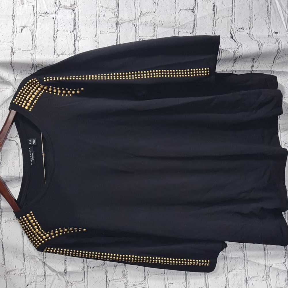 Susan Graver Artisan women's plus stud 3/4 sleeve blouse